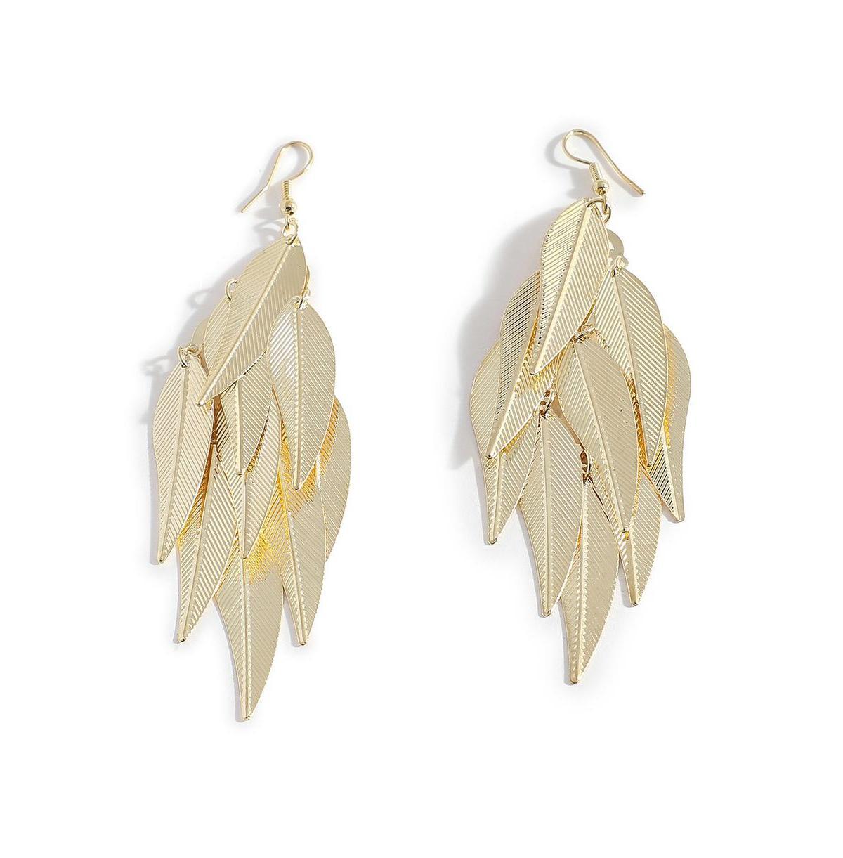 Sohi Womens Gold Cluster Leaf Drop Earrings Product Image