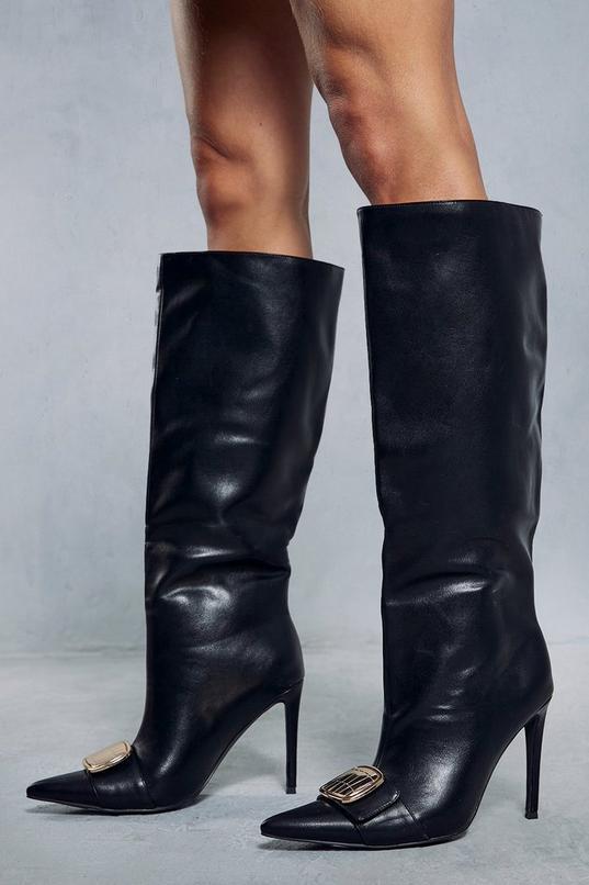 Leather Look Knee High Buckle Boots product image