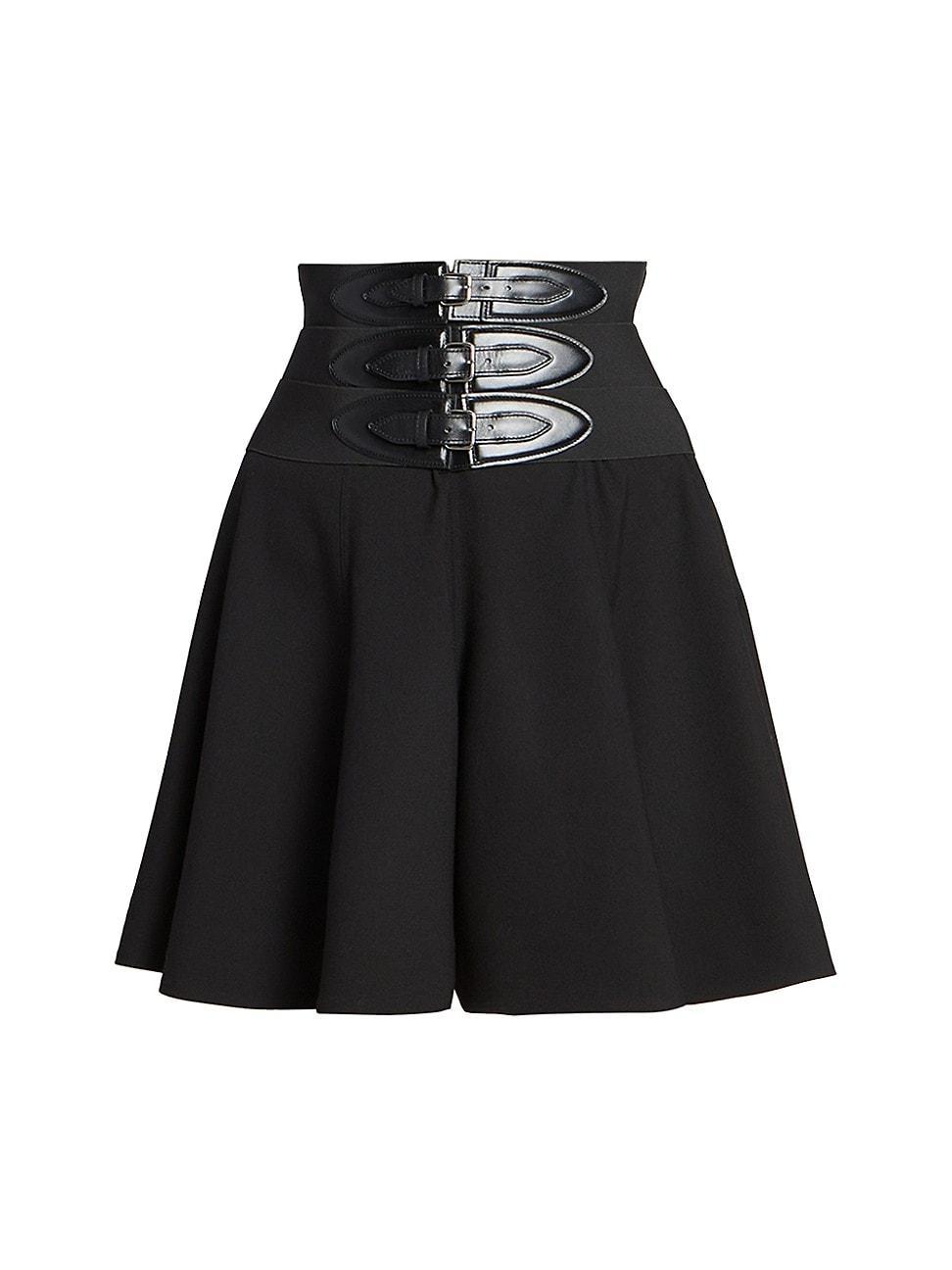 Womens Leather Buckle-Embellished Miniskirt product image