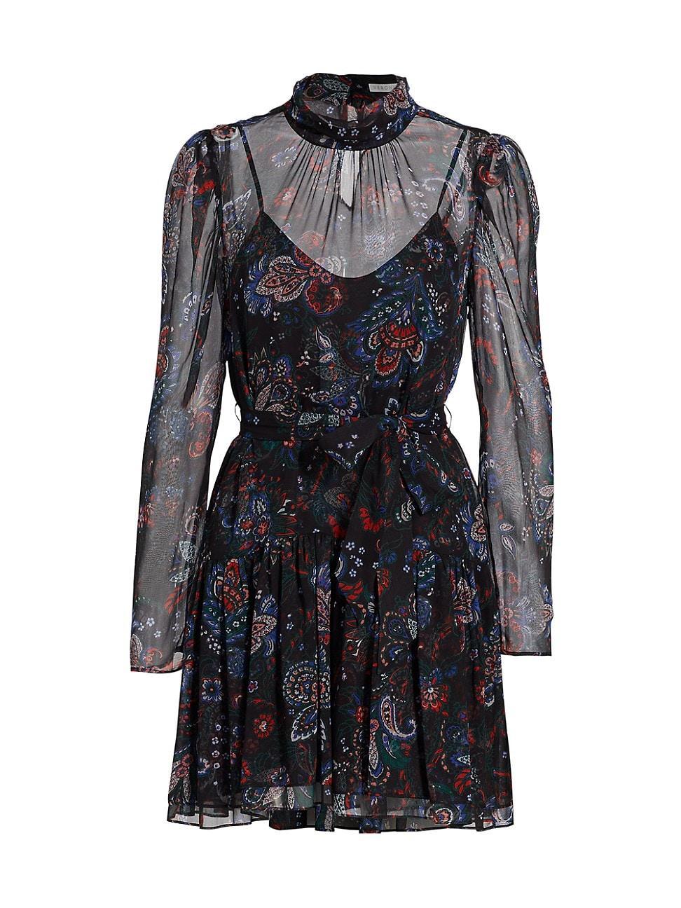 Womens Bolade Silk Paisley Tiered Minidress - Black - Size 2 Product Image