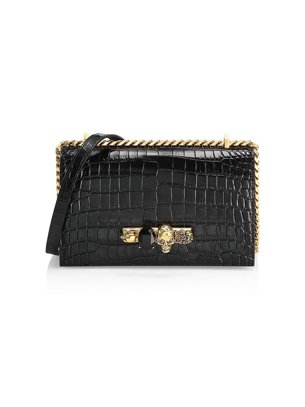 Alexander McQueen Jewelled Knuckle Croc Embossed Leather Crossbody Bag Product Image