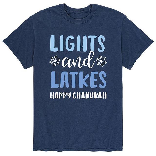 Mens Hanukkah Lights And Latkes Tee Blue Product Image