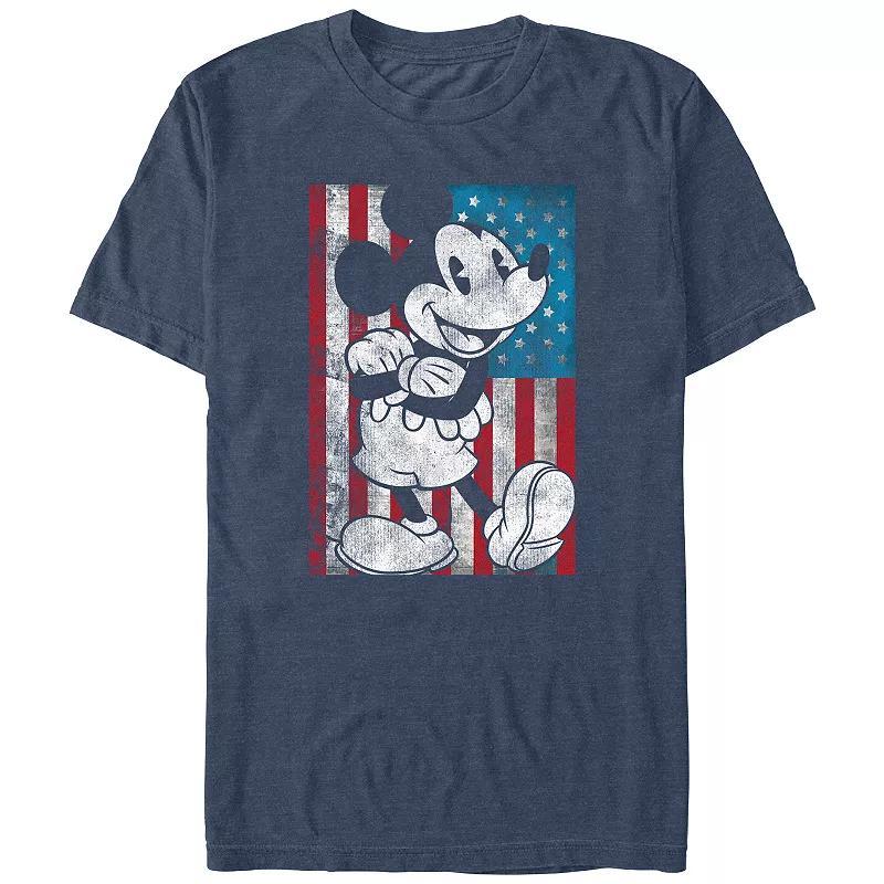 Disneys Mickey Mouse USA Distressed Style Big & Tall Graphic Tee, Mens Navy Grey Product Image