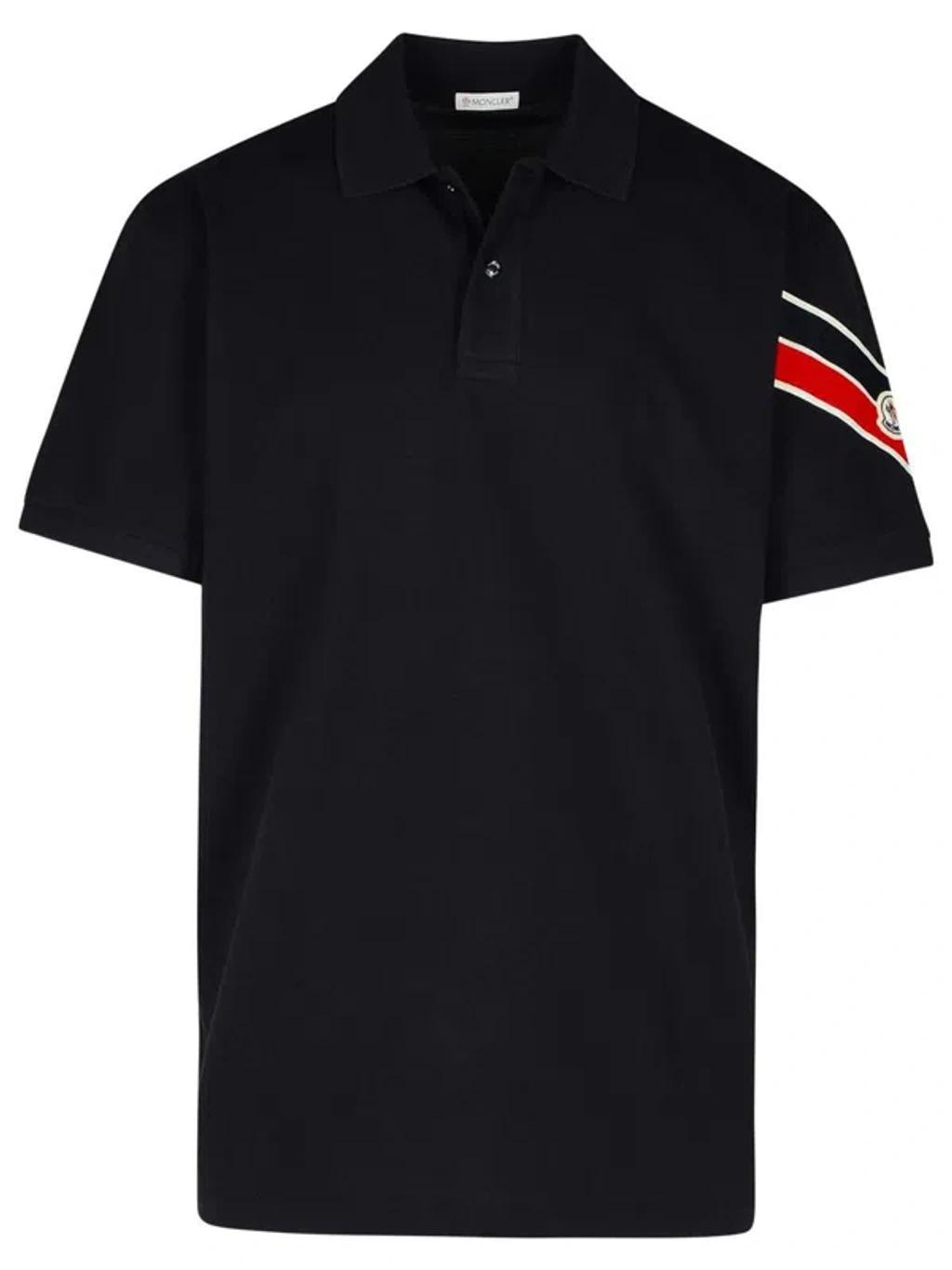 MONCLER Navy Cotton Polo Shirt In Black Product Image