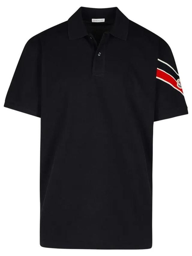 MONCLER Navy Cotton Polo Shirt In Black Product Image