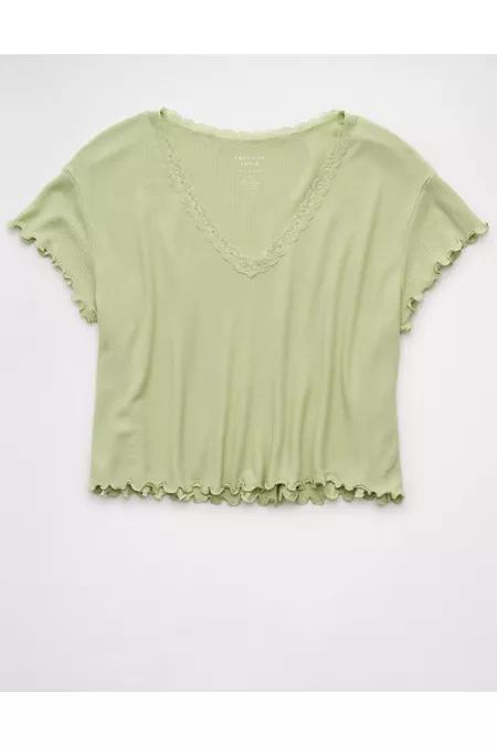 AE Soft Sexy V-Neck Cropped Waffle T-Shirt Women's Product Image