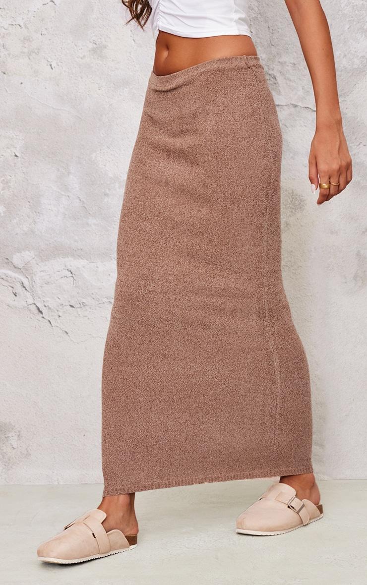 Taupe Soft Textured Knit Maxi Skirt Product Image