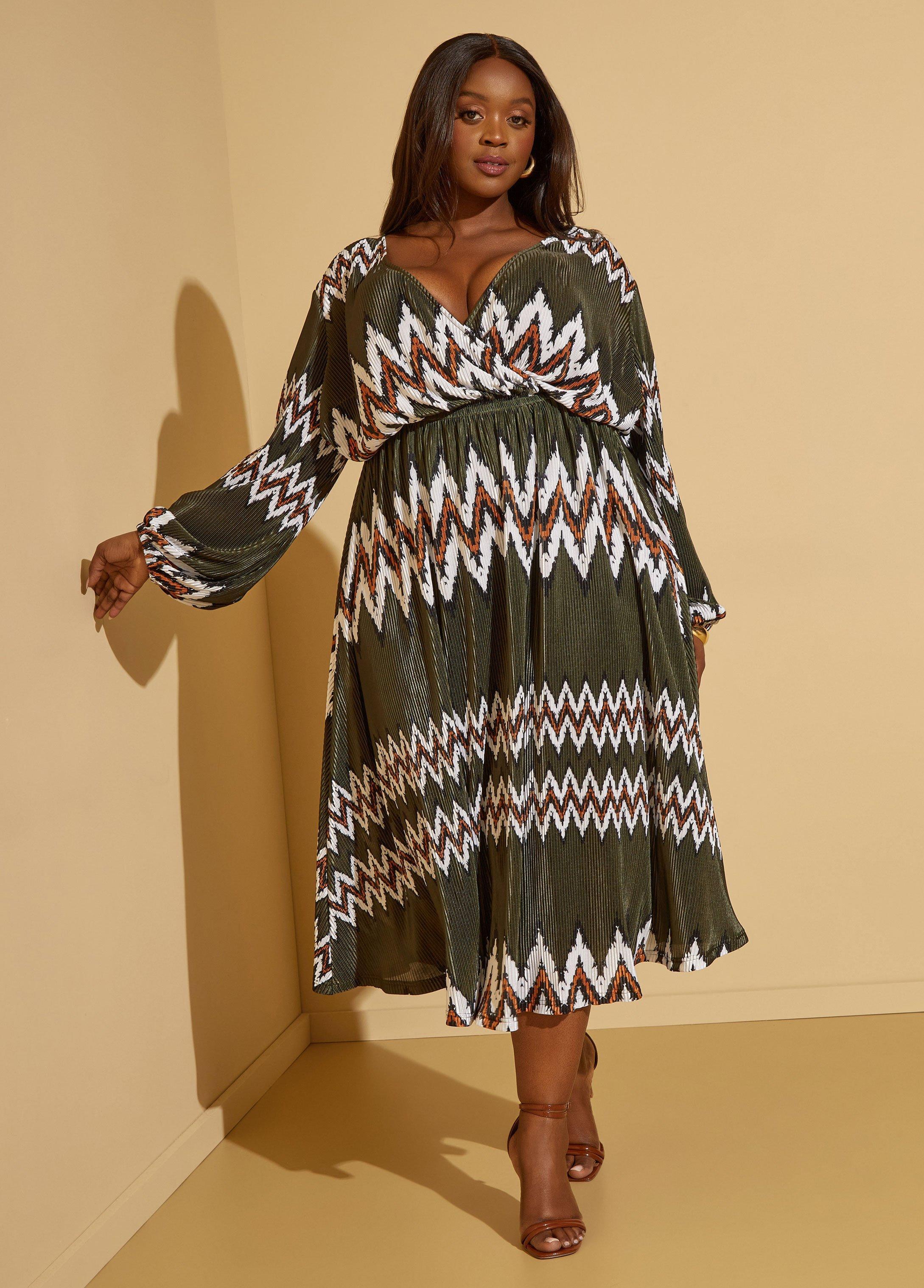 Plus Size Printed Plisse Midaxi Dress Ashley Stewart Product Image