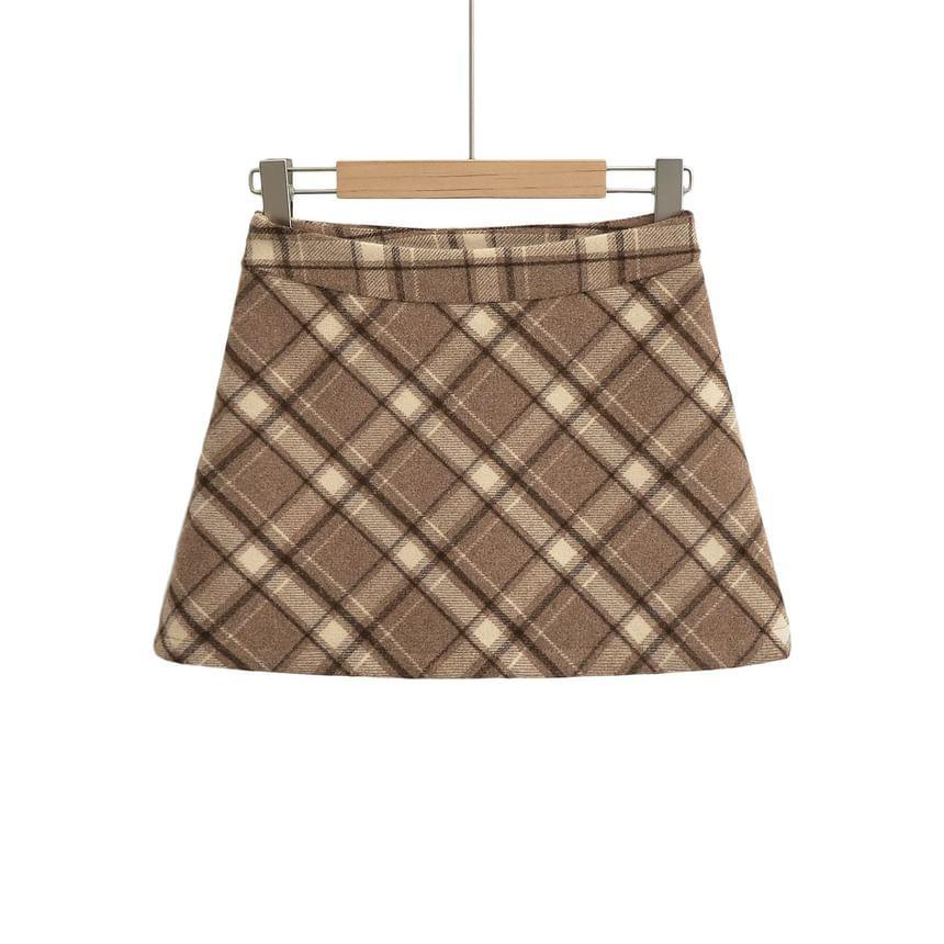 High Rise Plaid Mini A-Line Skirt Product Image