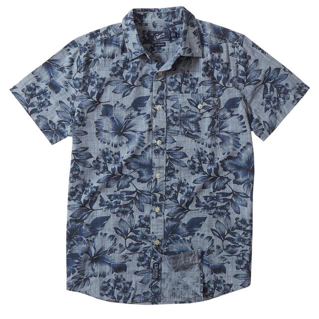 Blue Chambray Printed Floral Shirt - Dark Blue Floral Product Image