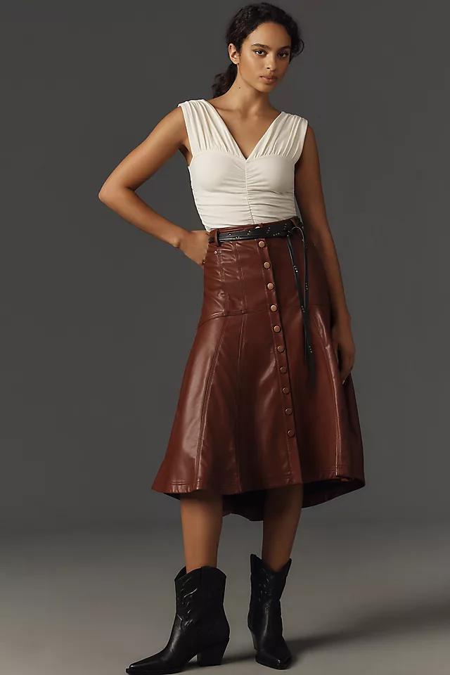 Pilcro Seamed-Yoke Faux-Leather Midi Skirt Product Image