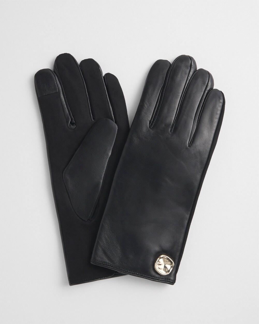 Embellished Black Leather Gloves product image