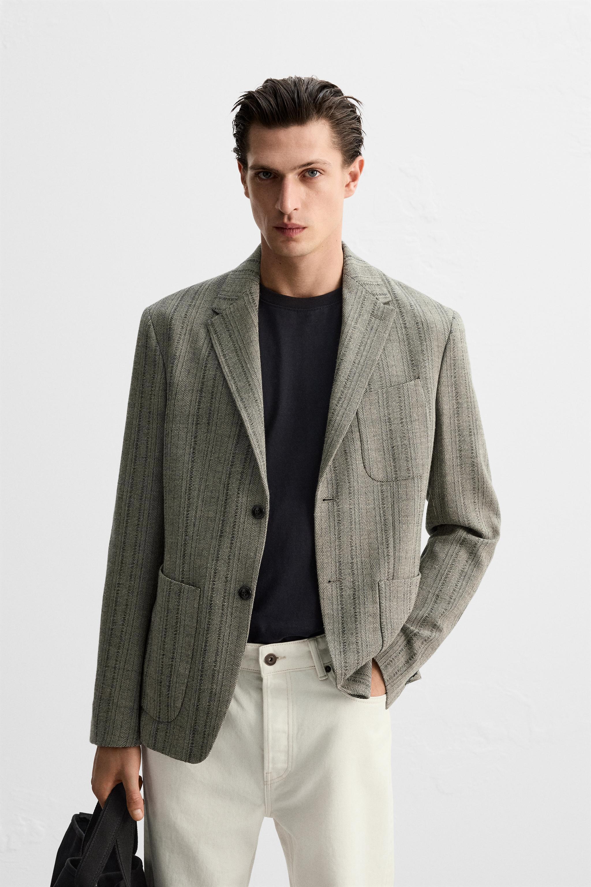 COTTON - WOOL HERRINGBONE BLAZER Product Image