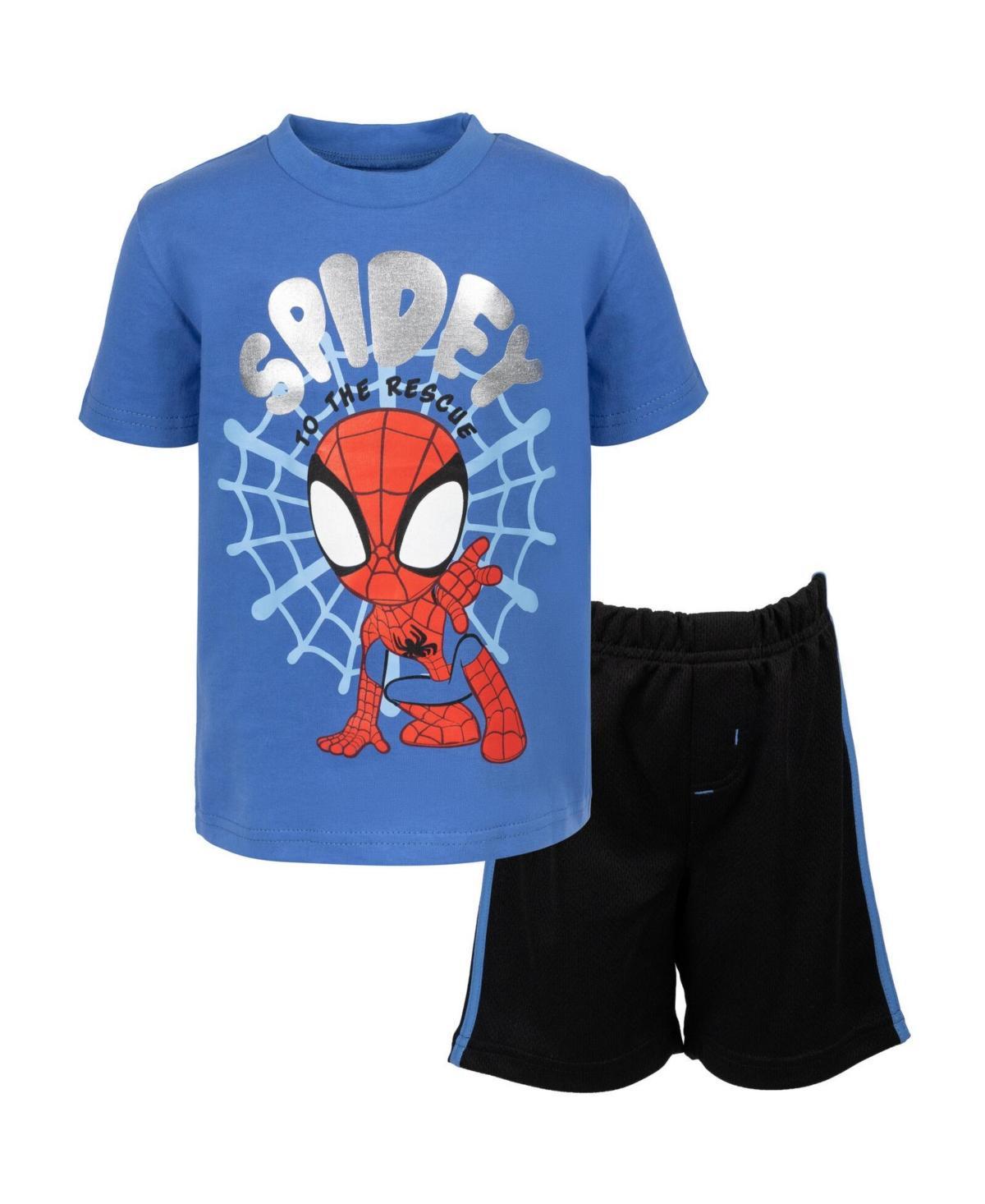 Marvel Toddler Boys Spidey and His Amazing Friends Spider-Man Graphic T-Shirt and Mesh Shorts Outfit Set Blue Blue/black Product Image