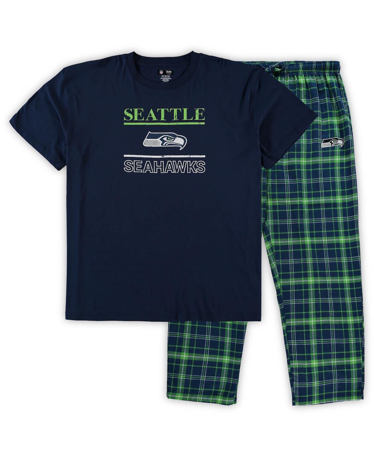 Mens Concepts Sport College Seattle Seahawks Big & Tall Lodge T-Shirt and Pants Sleep Set Blue Product Image