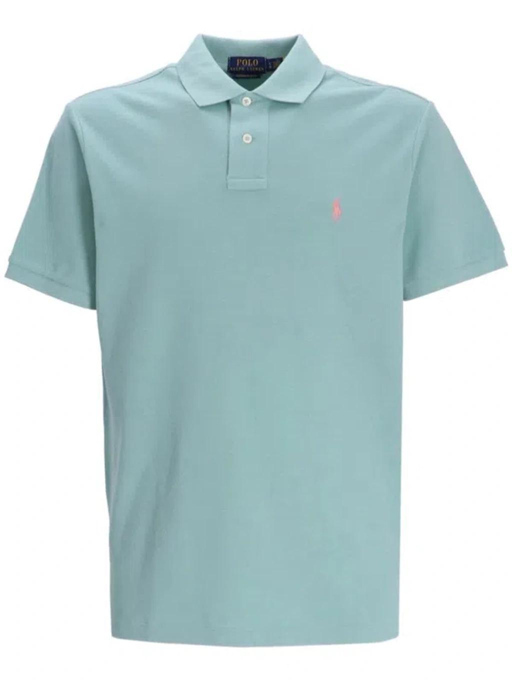 Logo-embroidered Cotton Polo Shirt In Blue Product Image