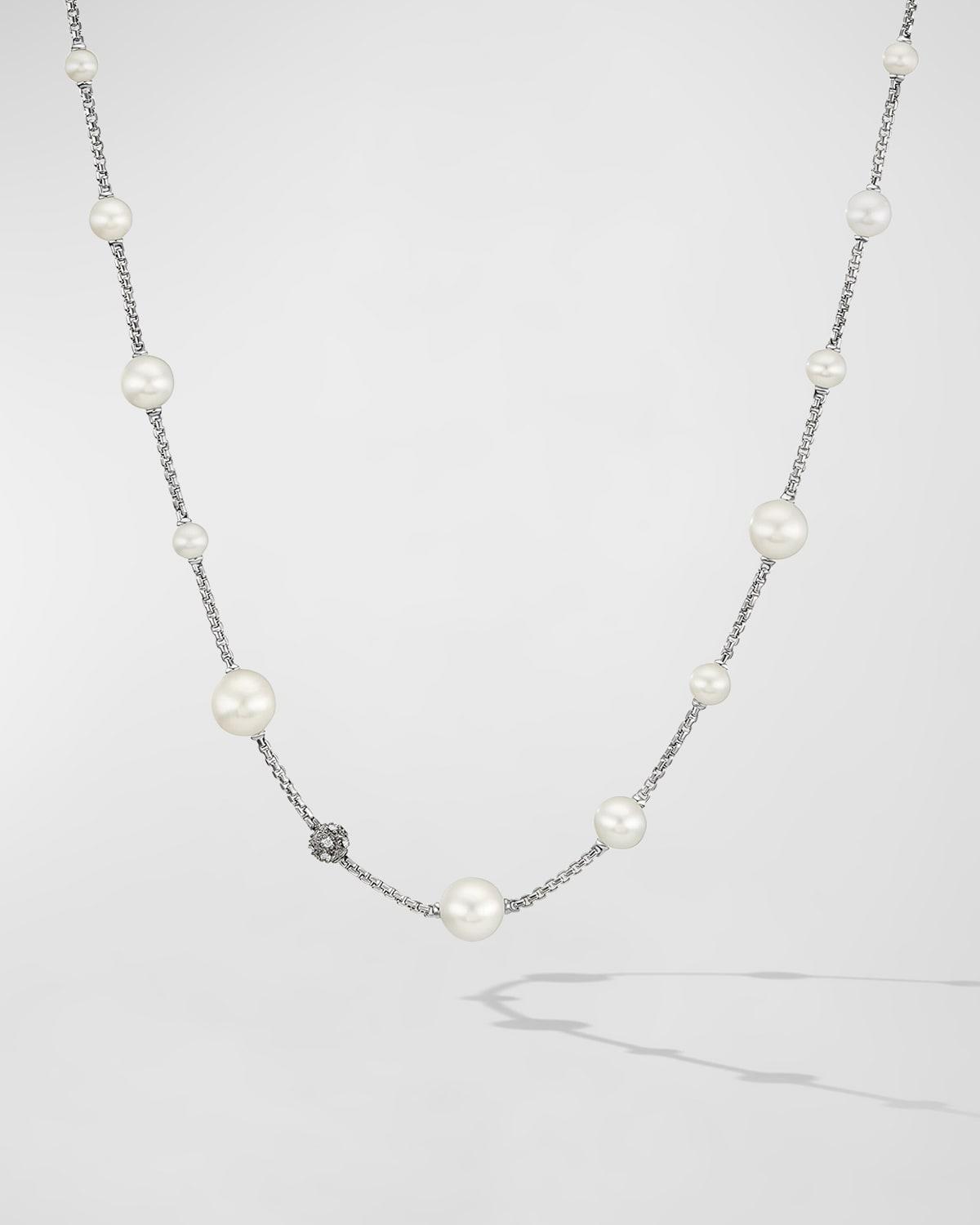 Womens Pearl Sterling Silver & Diamond Pav Station Necklace Product Image