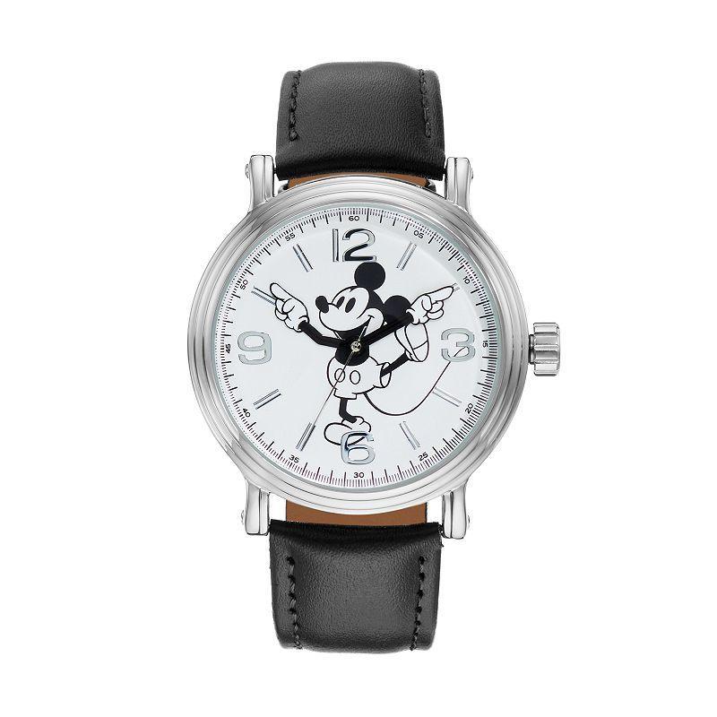 Disneys Mickey Mouse Mens Leather Watch, Black Product Image