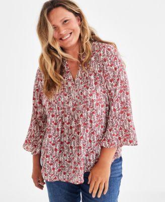 Plus Size 3/4-Sleeve Pintuck Top, Created for Macy's  Product Image