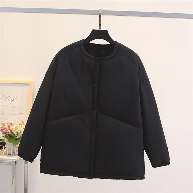 Plus Size Crewneck Zip-Up Puffer Jacket Product Image