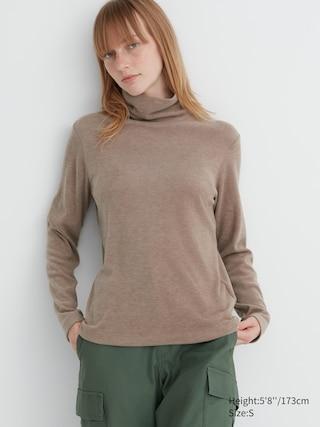 Womens Heattech Fleece Turtleneck Long-Sleeve T-Shirt Beige XL UNIQLO US Product Image