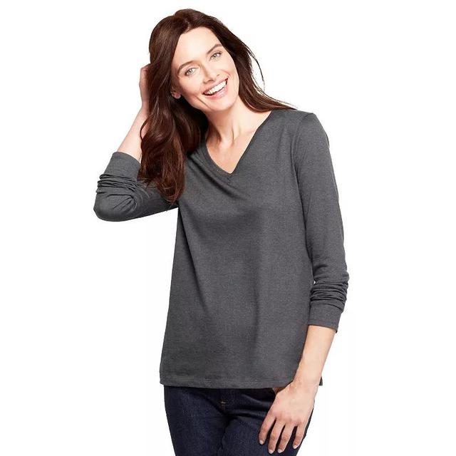 Womens Lands End Relaxed-Fit Supima Cotton V-Neck Tee Grey Heather Product Image