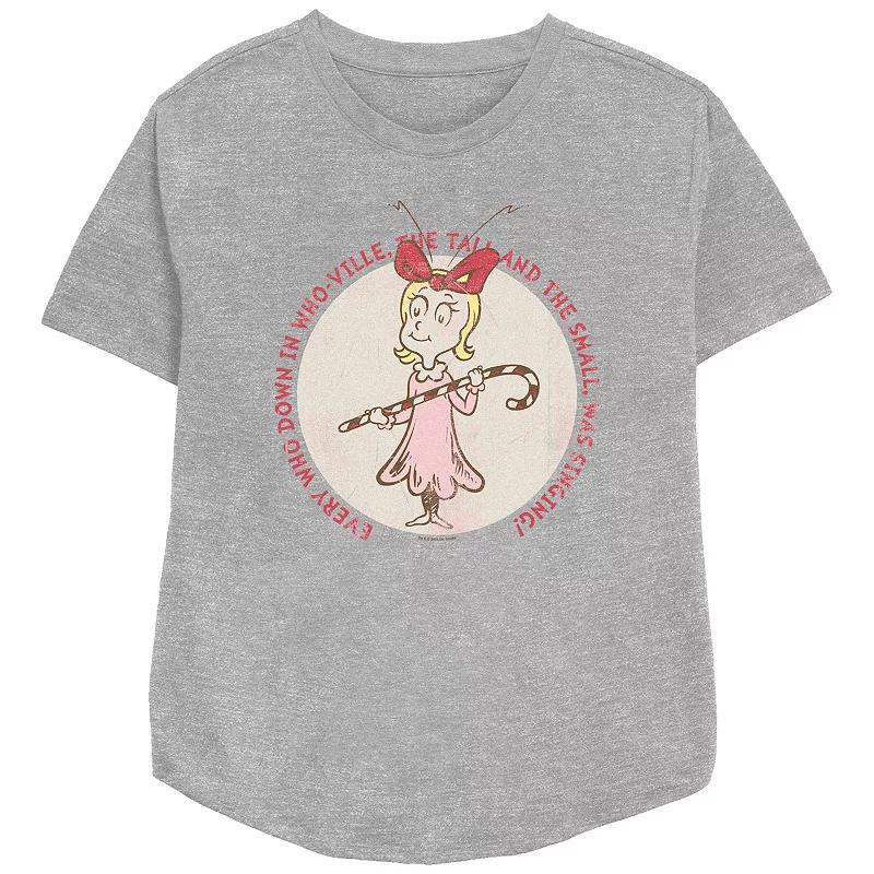 Womens Dr. Seuss Cindy Lou Who Stamp Relaxed Fit Graphic Tee Athletic Grey Product Image