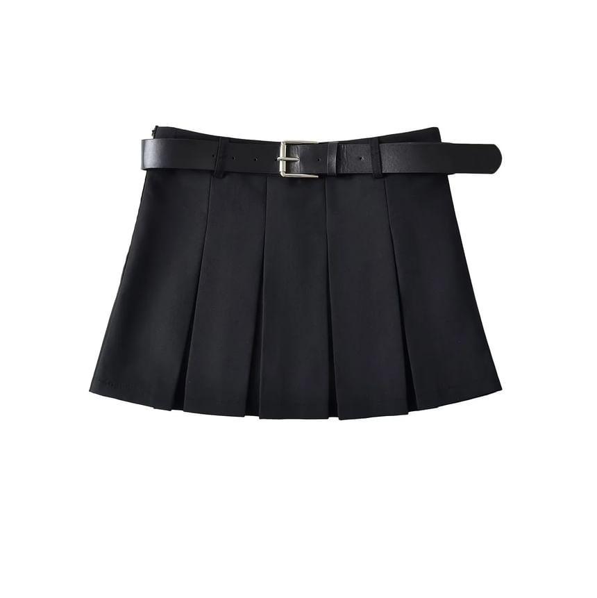 Low Waist Plain Mini Pleated Skirt Product Image