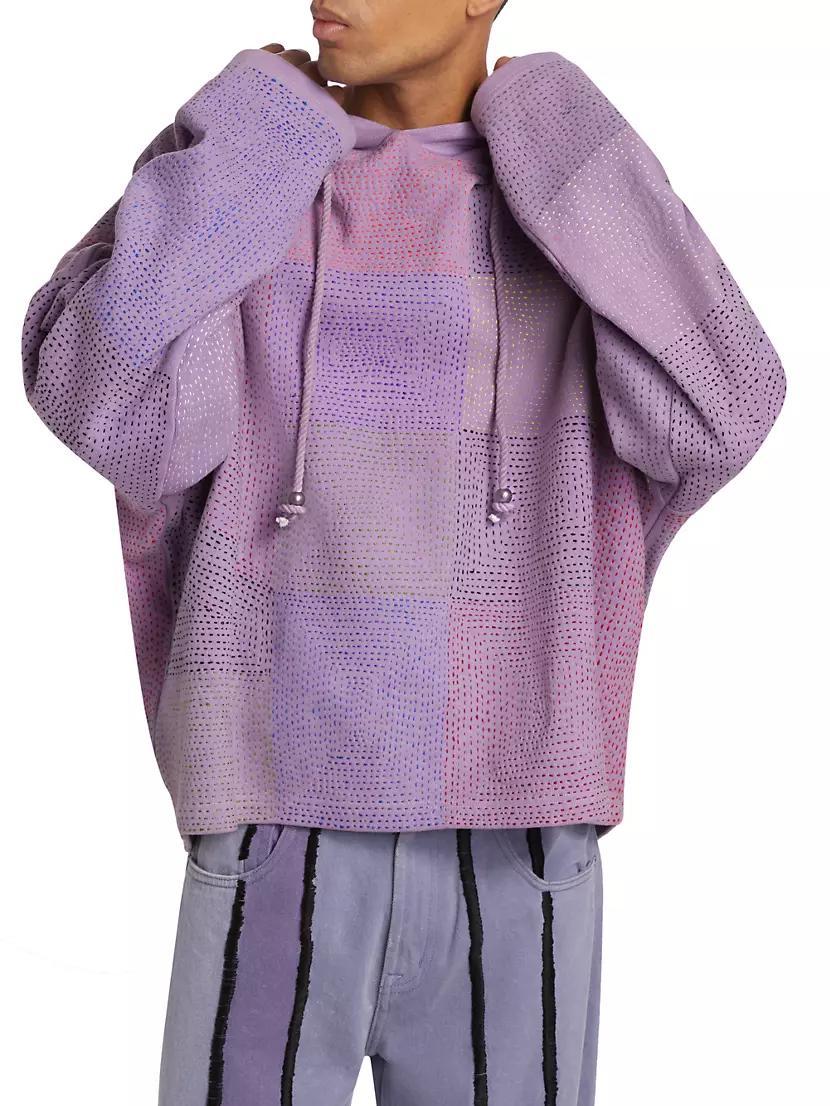 Colorblocked Stitch Cotton Drawstring Hoodie Product Image