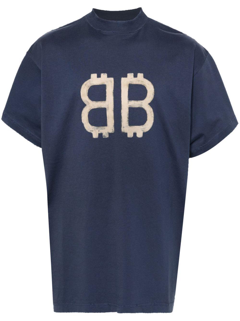 BALENCIAGA Crypto-print Cotton T-shirt In Blue Product Image