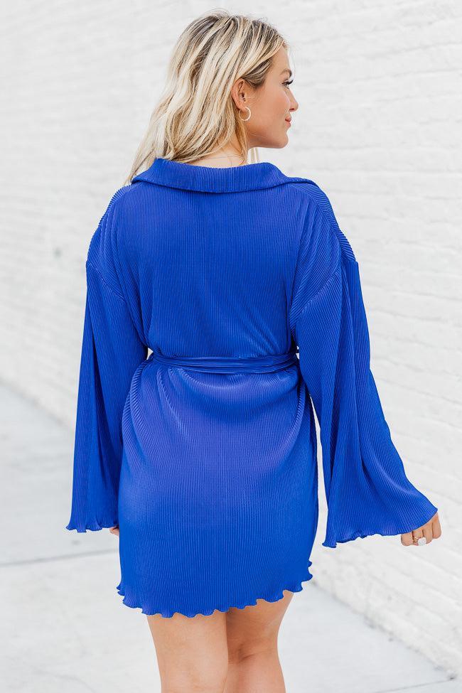 Something To Say Cobalt Blue Plisse Mini Button Up Dress FINAL SALE Product Image