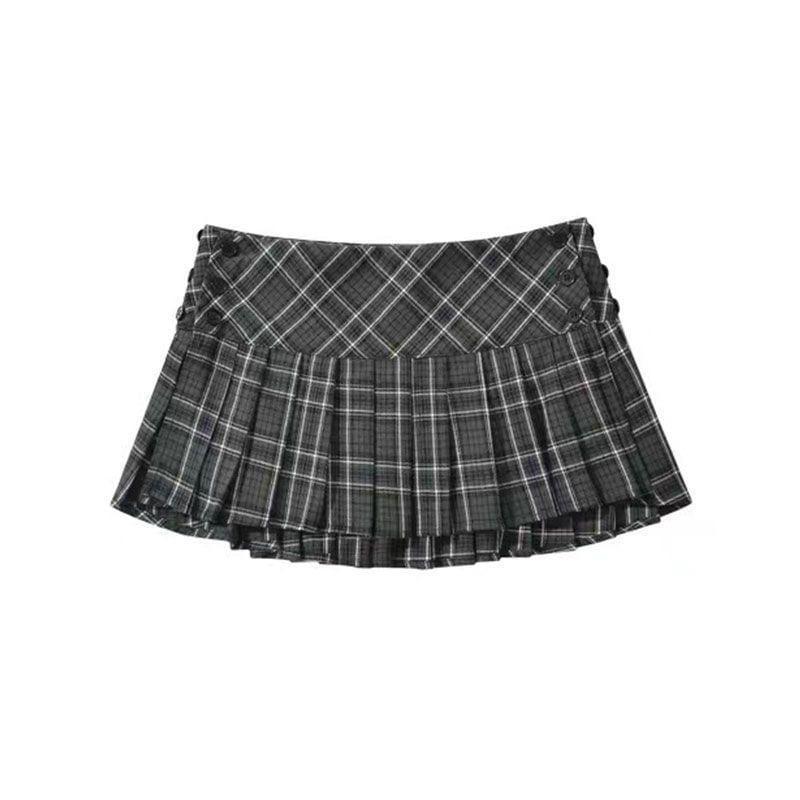 Long-Sleeve Boatneck Plain Crop Top / Plaid Mini Pleated Skirt / Set Product Image