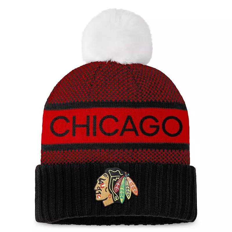 Womens Fanatics Branded /Red Chicago hawks Authentic Pro Rink Cuffed Knit Hat with Pom Product Image