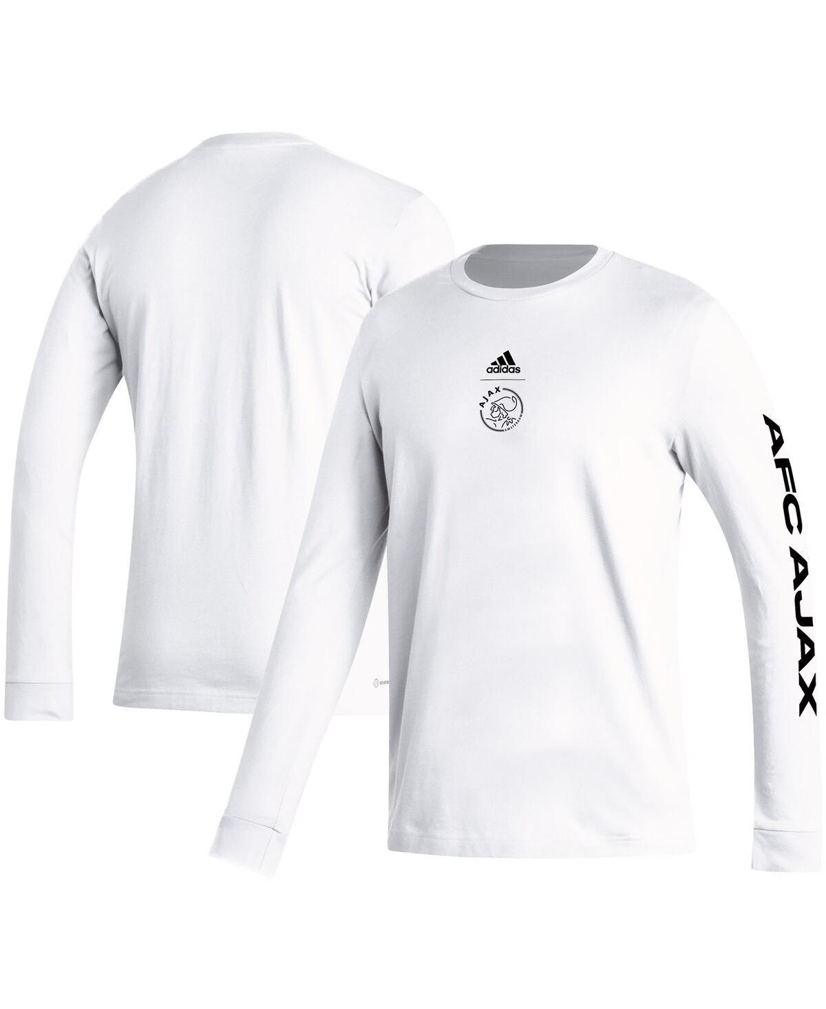 Mens adidas White Ajax Team Crest Long Sleeve T-Shirt Product Image