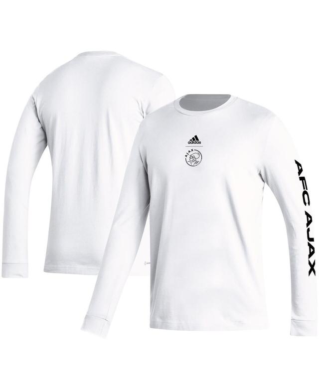 Mens adidas White Ajax Team Crest Long Sleeve T-shirt Product Image