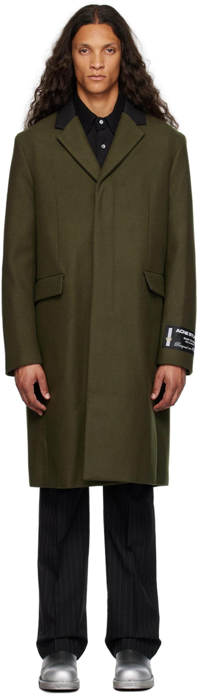 Single-breasted Wool-blend Military Coat Men In Green Product Image