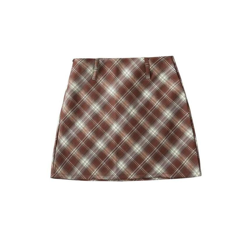 High Waist Plaid Mini A-Line Skirt Product Image