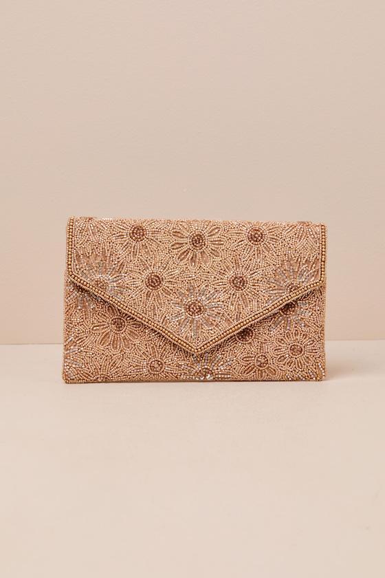 Dazzling Favorite Gold Beaded Floral Clutch Product Image