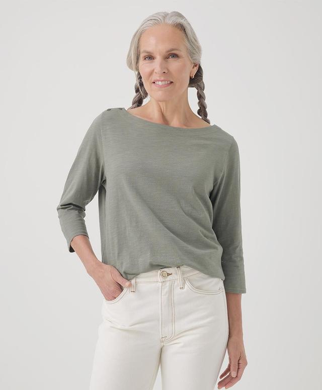 Womens Relaxed Slub Boatneck Button Top L Product Image