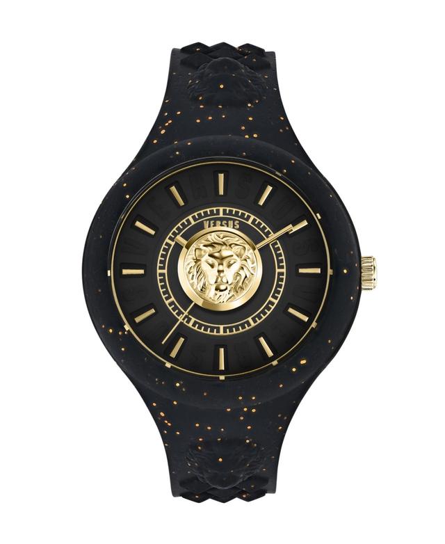 Versus Versace Womens Fire Island Lion Glitter Quartz Black Silicone Strap 39mm - Black Product Image