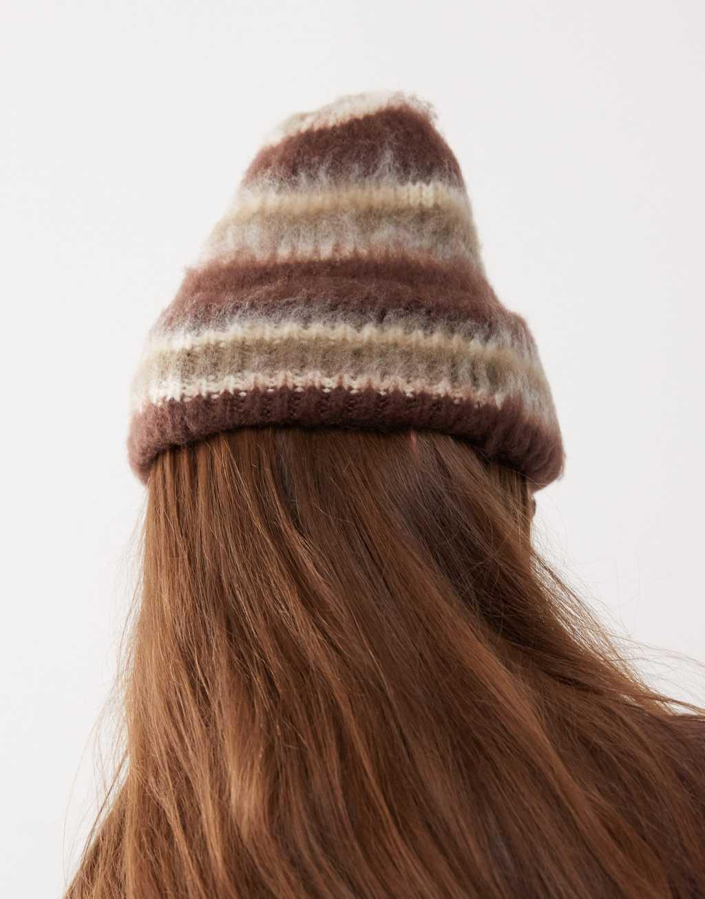 COLLUSION brushed stripe beanie in brown Product Image