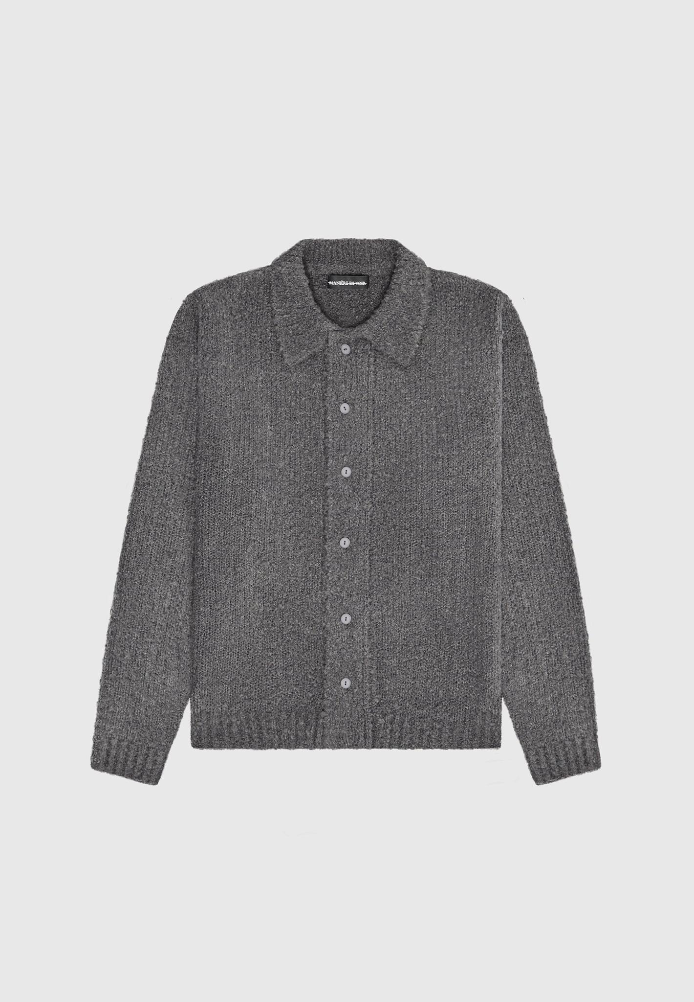 Boucle Knit Button Up Cardigan - Grey Male Product Image