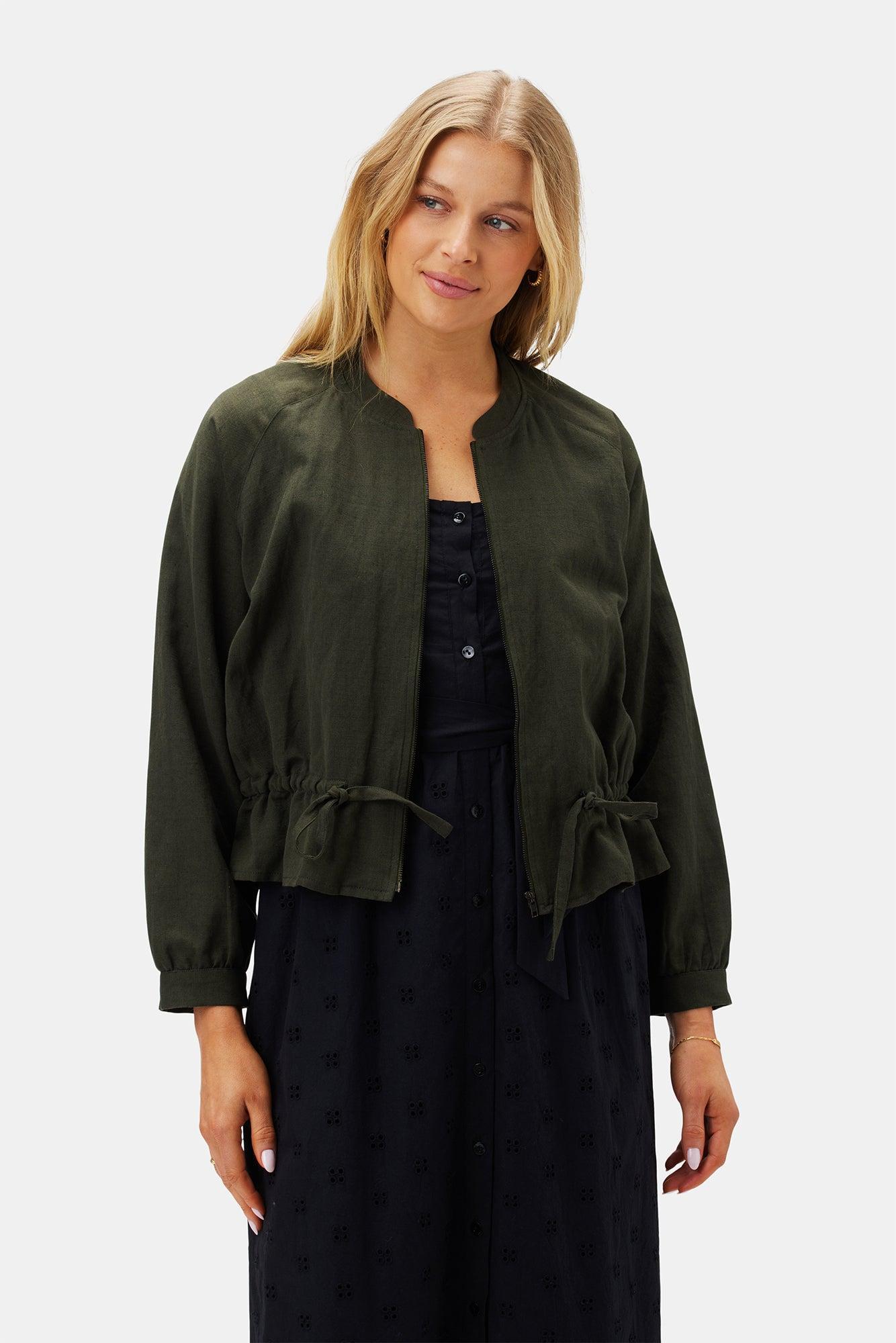 James Cotton Linen Bomber Jacket - Olive Green product image