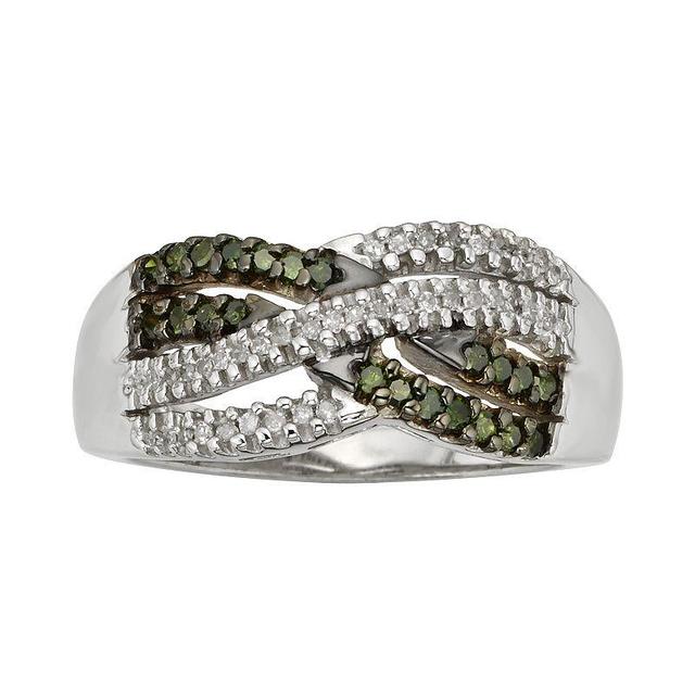 Jewelexcess Sterling Silver 1/3-ct. T.W. Green & White Diamond Crisscross Ring, Womens Product Image