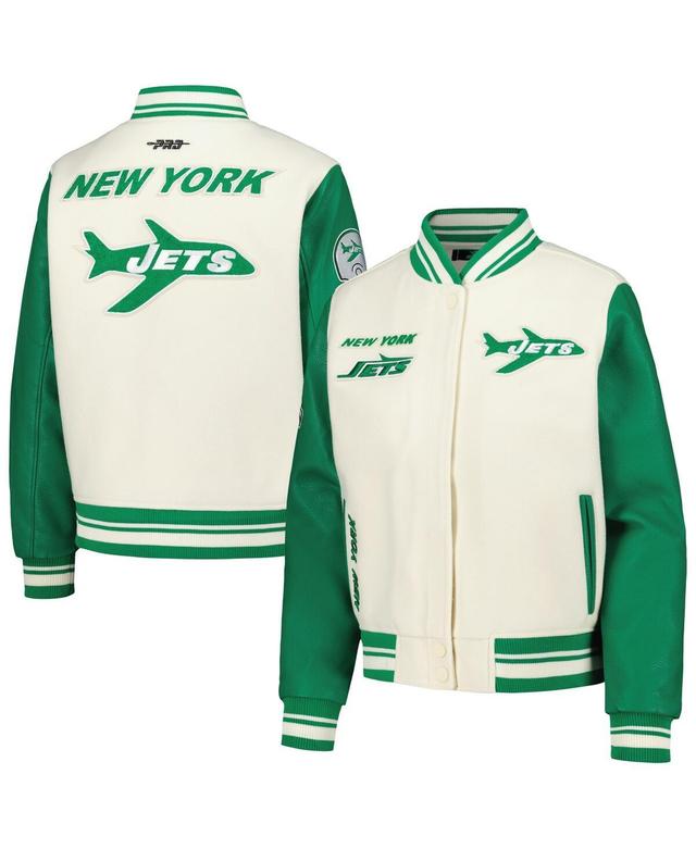 Womens Pro Standard Cream Distressed New York Jets Retro Classic Vintage-Like Full-Zip Varsity Jacket Product Image