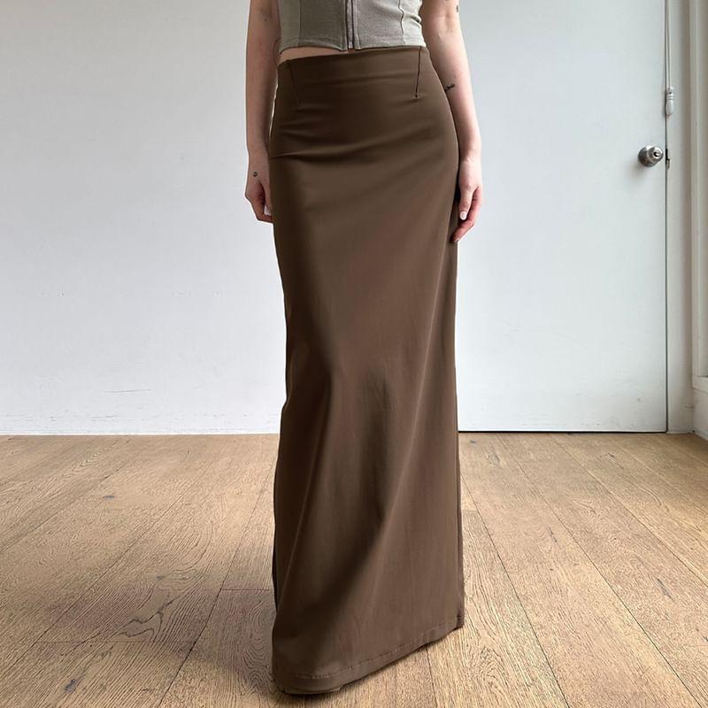 High Rise Plain Slit Maxi Pencil Skirt Product Image