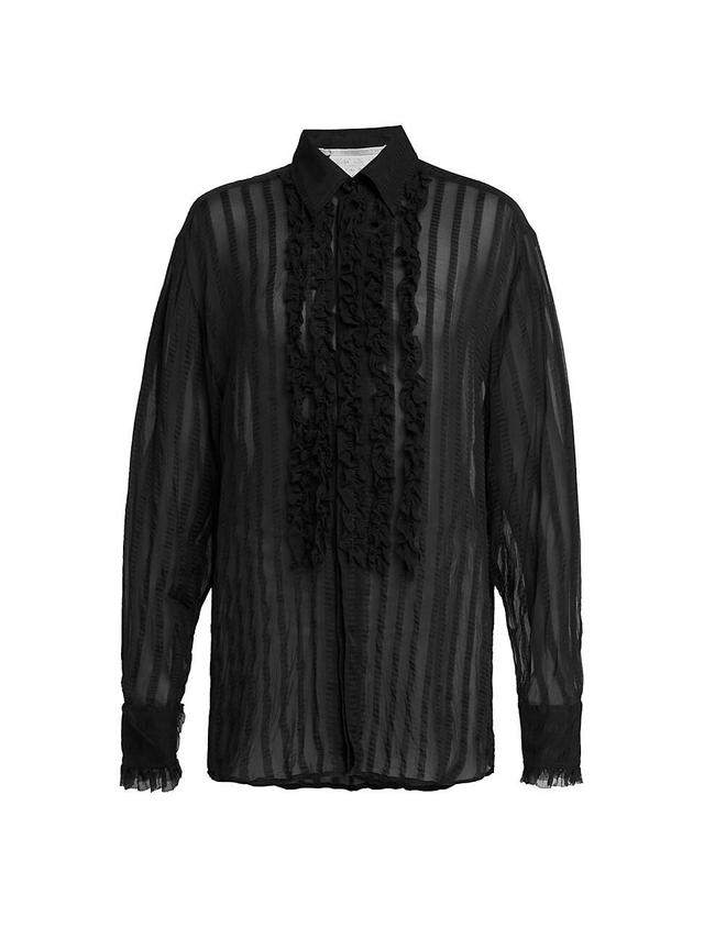 Womens Ruffled Seer-Suckered Silk-Blend Shirt Product Image