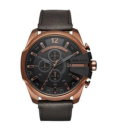 Diesel Mens Chronograph Mega Chief Black Leather Strap Watch 51mm - Black Product Image