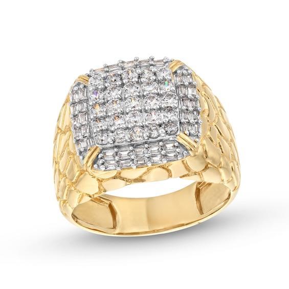 Men's 1 CT. T.w. Cushion-Shaped Multi-Diamond Nugget Ring in 10K Gold Product Image