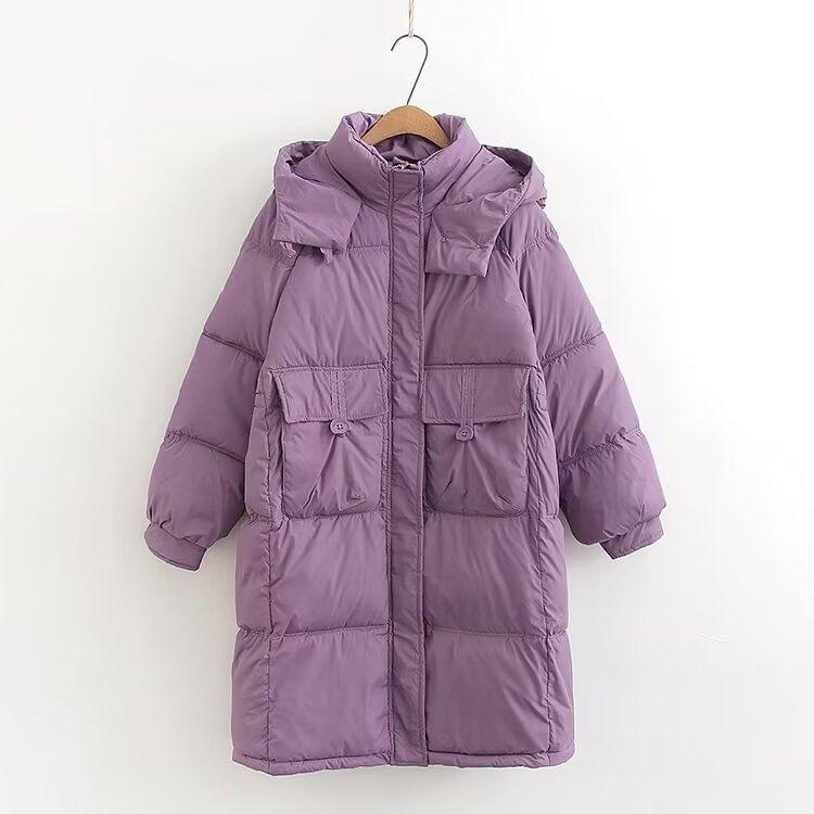 Plain Hooded Midi Puffer Jacket Product Image